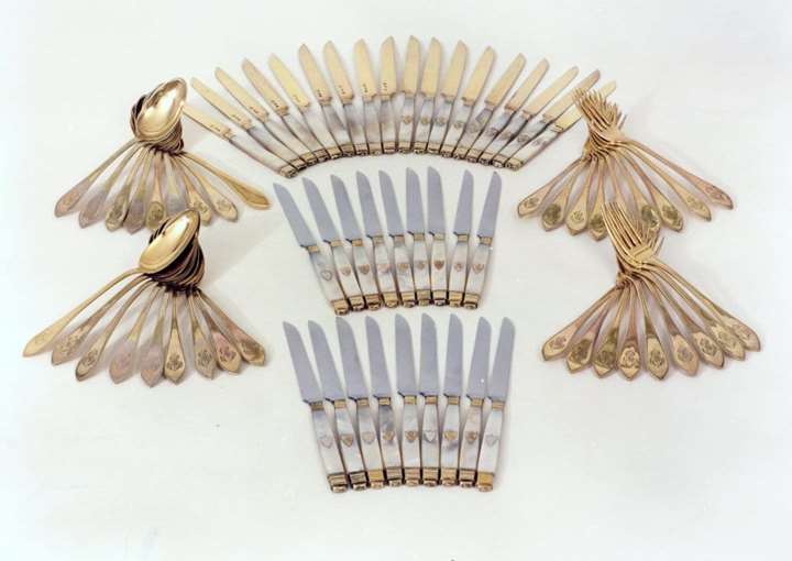 Fine 72 Piece Cutlery, France, Silver-Gilt